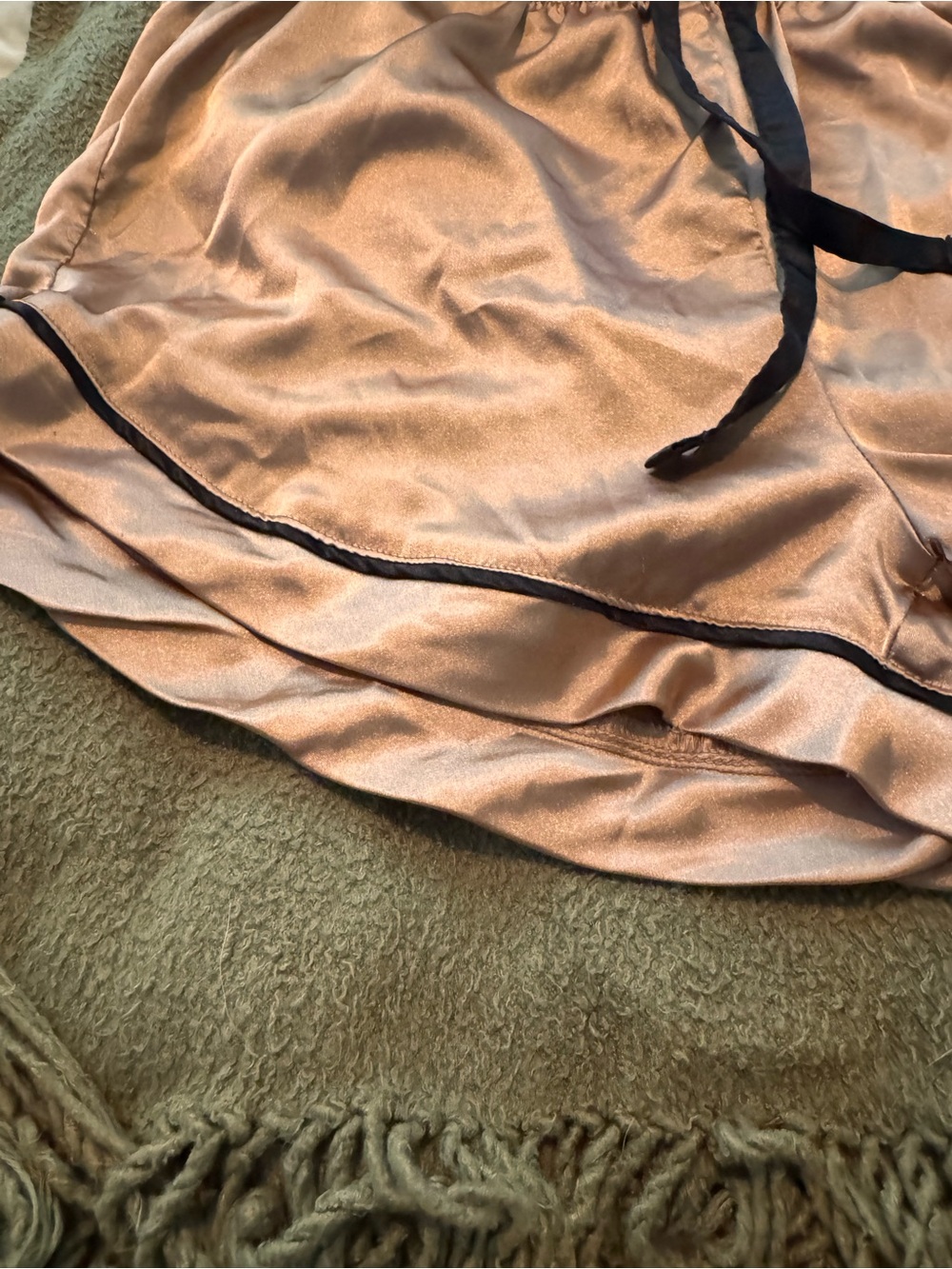 Serra Satin Taupe Pajama Set with Black Piping - Picture 9 of 11
